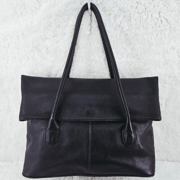 BARR & BARR Large Black Pebble Leather Double Handle Fold Over Shoulder Bag - Picture 2 of 12